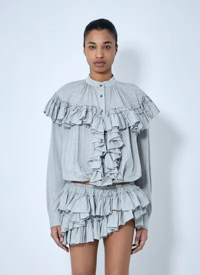Dries Van Noten Ruffled Cotton Jersey Shirt In Gray