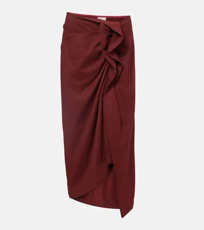 Dries Van Noten Ruffled Cotton Midi Skirt In Brown