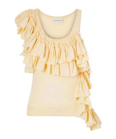 Dries Van Noten Humza Ruffled Cotton-jersey Tank Top In Yellow