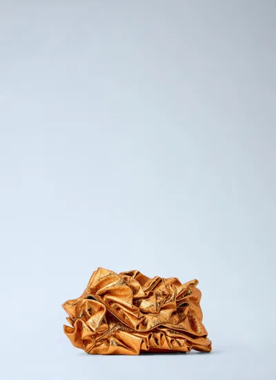 Dries Van Noten Ruffled Crinkled Leather Clutch Bag In Gold