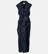 Dries Van Noten Ruffle Detailed Midi Denim Dress In Blue