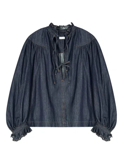 Dries Van Noten Ruffled Denim Shirt In Blue