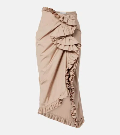 Dries Van Noten Ruffled Draped Midi Skirt In Brown