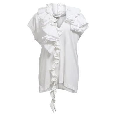 Dries Van Noten Ruffled Jersey T-shirt In White Cotton