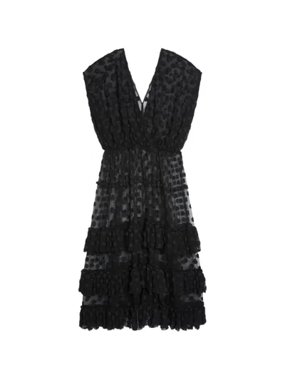 Dries Van Noten Ruffled Polka-dot Cotton-blend Mesh Midi Dress In Black