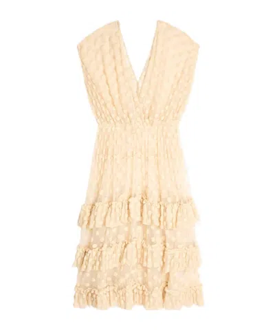 Dries Van Noten Ruffled Polka-dot Cotton-blend Mesh Midi Dress In Neutral