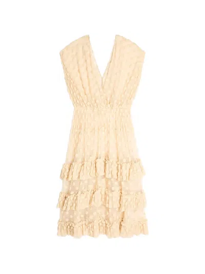 Dries Van Noten Ruffled Polka-dot Cotton-blend Mesh Midi Dress In Neutral