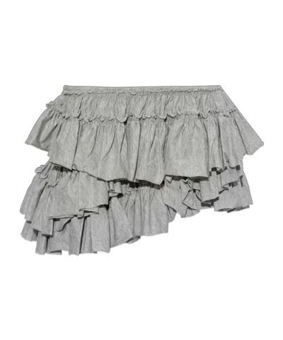 Dries Van Noten Ruffled Micro Shorts In Gray