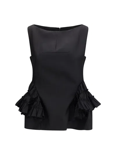 Dries Van Noten Ruffled Peplum Cotton Blouse In Black
