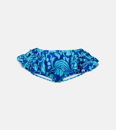 Dries Van Noten Ruffled Printed Shorts In Blue