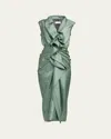 Dries Van Noten Ruffled Silk Midi Dress In Green
