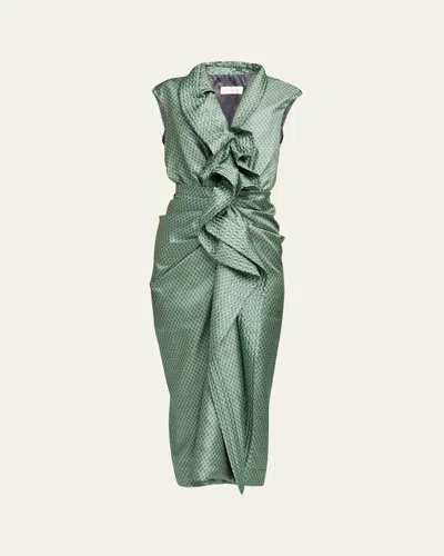 Dries Van Noten Ruffled Silk Midi Dress In Green