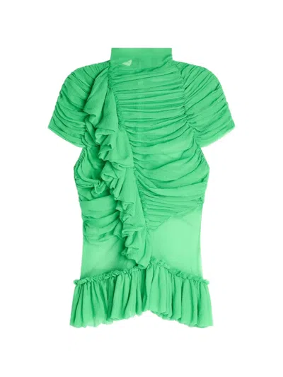 Dries Van Noten Ruffled Silk-chiffon Blouse In Green
