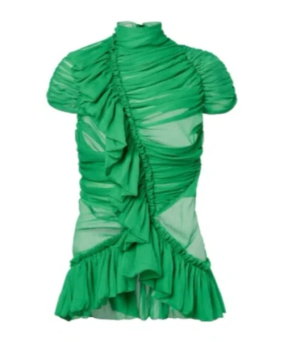 Dries Van Noten Ruffled Silk Top In Green