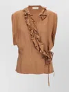 Dries Van Noten Ruffled Sleeveless Top Tie Waist In Brown