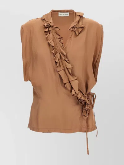 DRIES VAN NOTEN RUFFLED SLEEVELESS TOP TIE WAIST