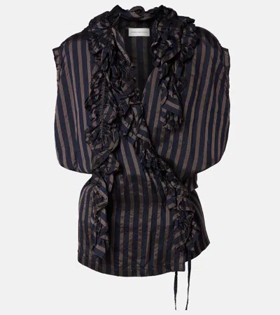 Dries Van Noten Ruffled Striped Top In Black