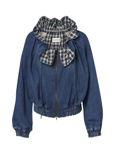 Dries Van Noten Ruffled-collar Denim Jacket In Blue