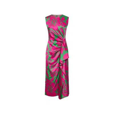 Dries Van Noten Hawaiian Floral-print Viscose Draped Midi Dress In Pink
