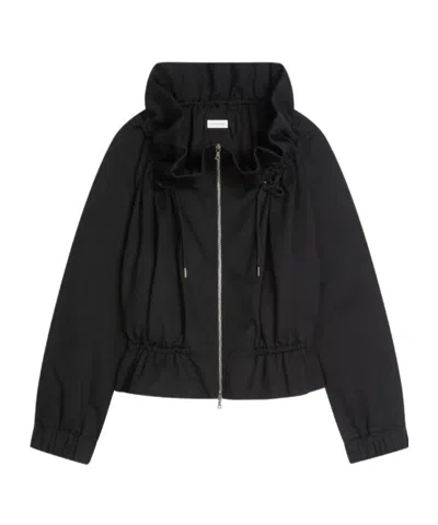 Dries Van Noten Ruffled-neck Zip-up Jacket In Black