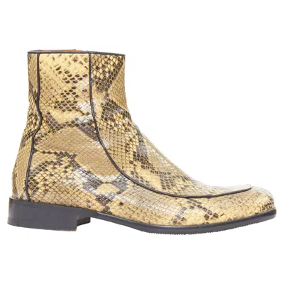 Dries Van Noten Runway Leather Trim Snake Effect Square Toe Ankle Boot Eu43 In Animal Print