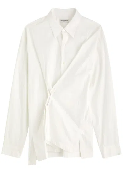 Dries Van Noten Safety-print Gathered Cotton Shirt In Off White