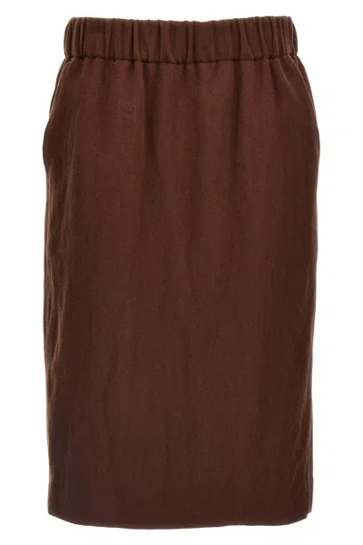 Dries Van Noten Elastic Waistband Skirt Knee-length Side Pockets In Brown