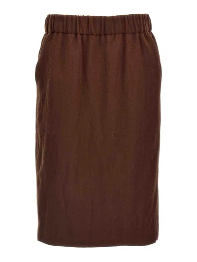 Dries Van Noten Elastic Waistband Skirt Knee-length Side Pockets In Brown