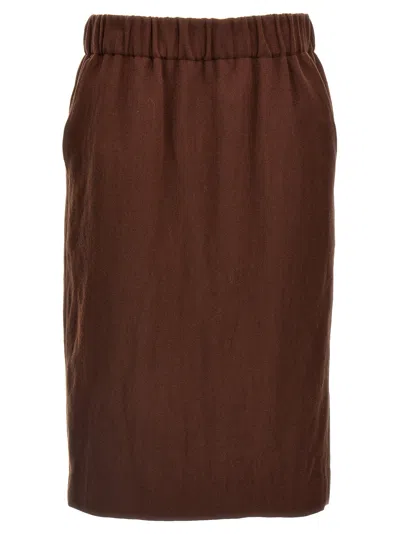 Dries Van Noten Elastic Waistband Skirt Knee-length Side Pockets In Brown