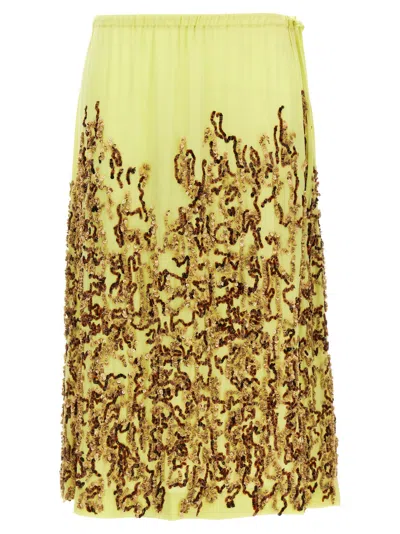 Dries Van Noten Embellished Midi Skirt With Side Tie Detail In Yellow