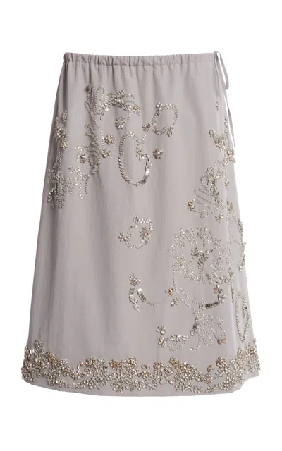 Dries Van Noten Salgas Embellished Cotton-poplin Midi Skirt In Brown