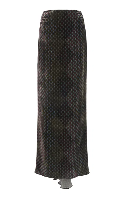 Dries Van Noten Salvix Gathered Silk-velvet Maxi Skirt In Khaki