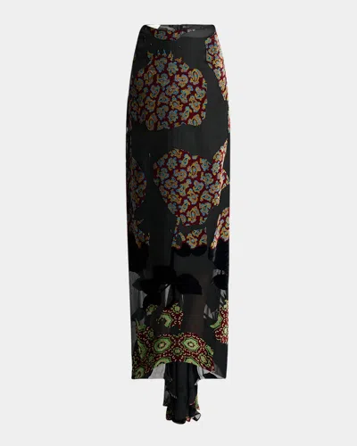 Dries Van Noten Salvix Velvet Burnout Maxi Skirt In Black