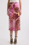Dries Van Noten Womens Fuchsia Flower-print Ruched Woven-blend Midi Skirt In Pink