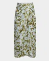 Dries Van Noten Sampa Orchid-print Draped Silk Midi Skirt