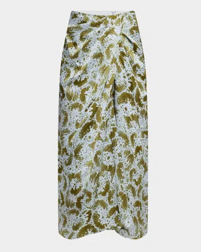 Dries Van Noten Sampa Orchid-print Draped Silk Midi Skirt