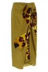 Dries Van Noten Gathered Printed Wrap-effect Satin Midi Skirt