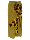 Dries Van Noten Gathered Printed Wrap-effect Satin Midi Skirt
