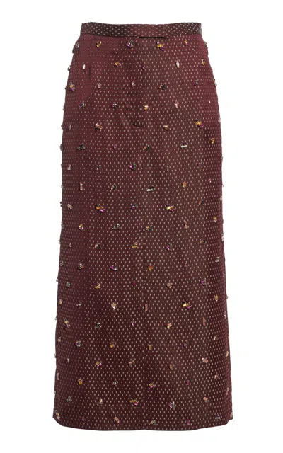 Dries Van Noten Sandora Embellished Jacquard Midi Skirt In Burgundy