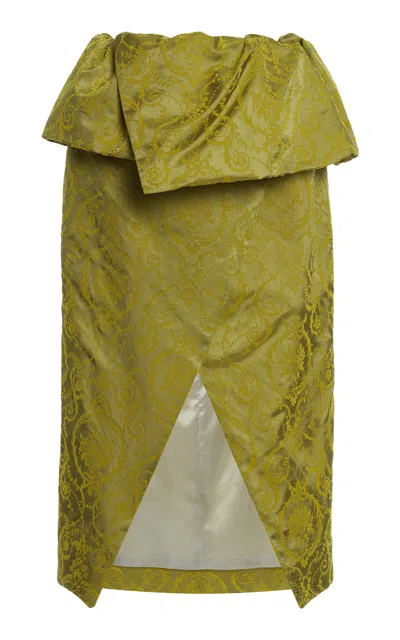 Dries Van Noten Santi Wrap Flocked Midi Skirt In Yellow