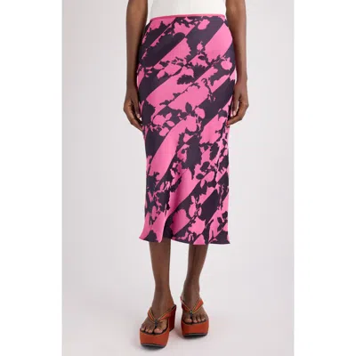 Dries Van Noten Sati Double Dye Floral Jacquard Satin Midi Skirt In Purple
