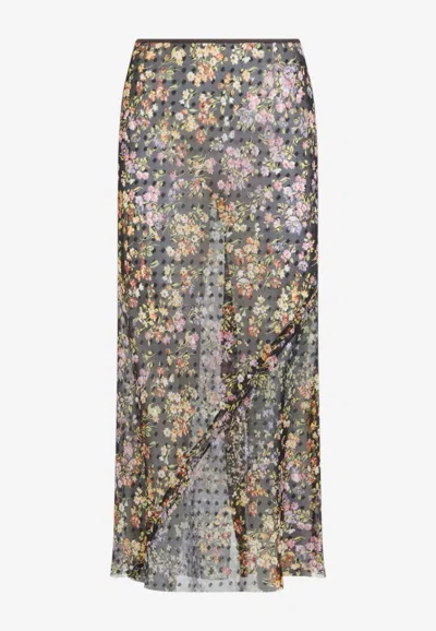 Dries Van Noten Sati Floral Mesh Midi Skirt In Multi