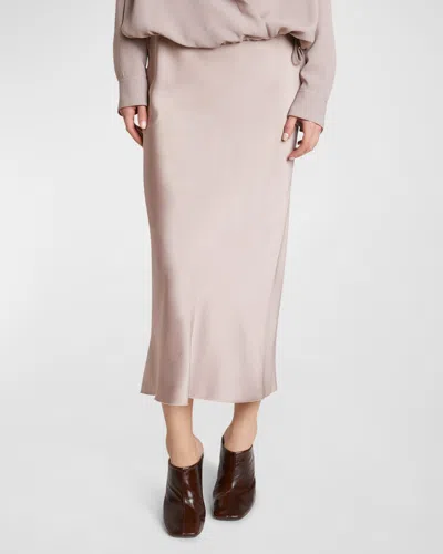 Dries Van Noten Sati Slit-hem Satin Midi Skirt In Lpink