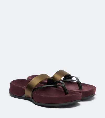Dries Van Noten Satin And Leather Thong Sandals In Red