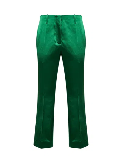 Dries Van Noten Satin Bootcut Trousers In Green