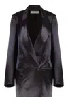 Dries Van Noten Satin Double-breasted Jacket In Black