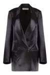 Dries Van Noten Longline Satin Blazer Notched Lapels In Purple