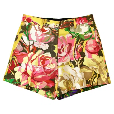 Pre-owned Dries Van Noten Satin Floral Print High-waisted Shorts In Sand