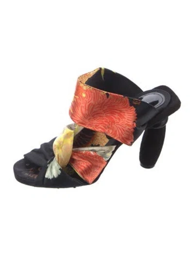 Pre-owned Dries Van Noten Satin Floral Print Sandals In Black