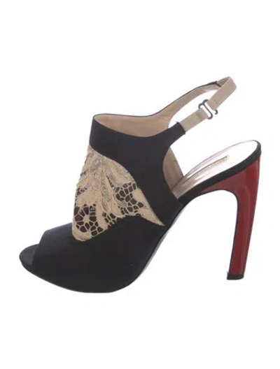 Pre-owned Dries Van Noten Satin Lace Pattern Slingback Pumps In Black